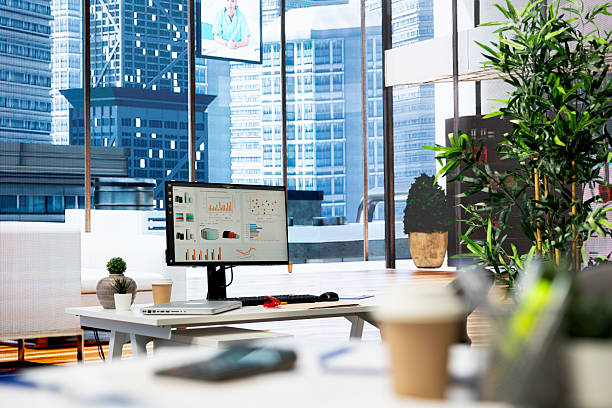 Ergonomic monitor setup at a modern workstation